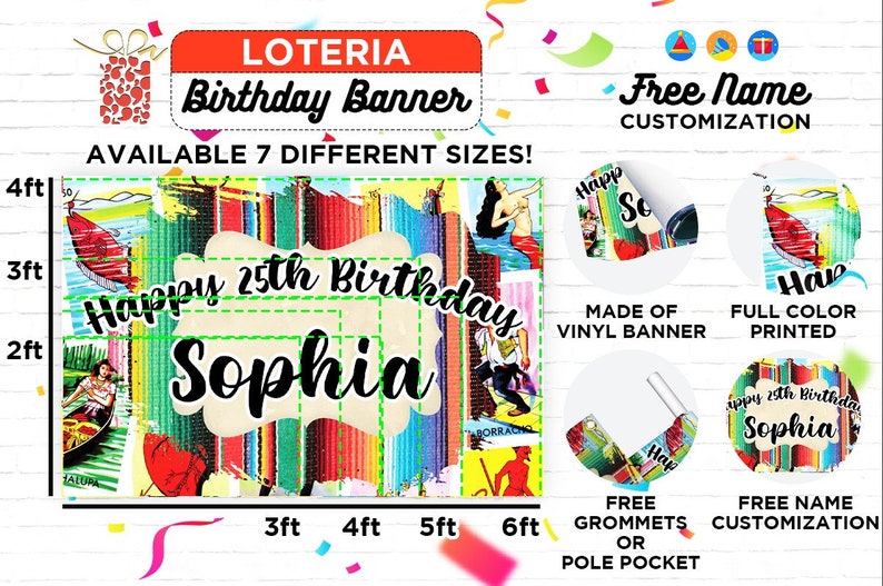 Loteria Birthday Banner, Loteria Party Decor, Custom Vinyl Banner, Personalized Name image 2