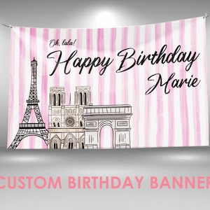 Eiffel Tower Birthday Banner, Paris Party Decor, Personalized Banner, Eiffel Tower Printable Party Banner