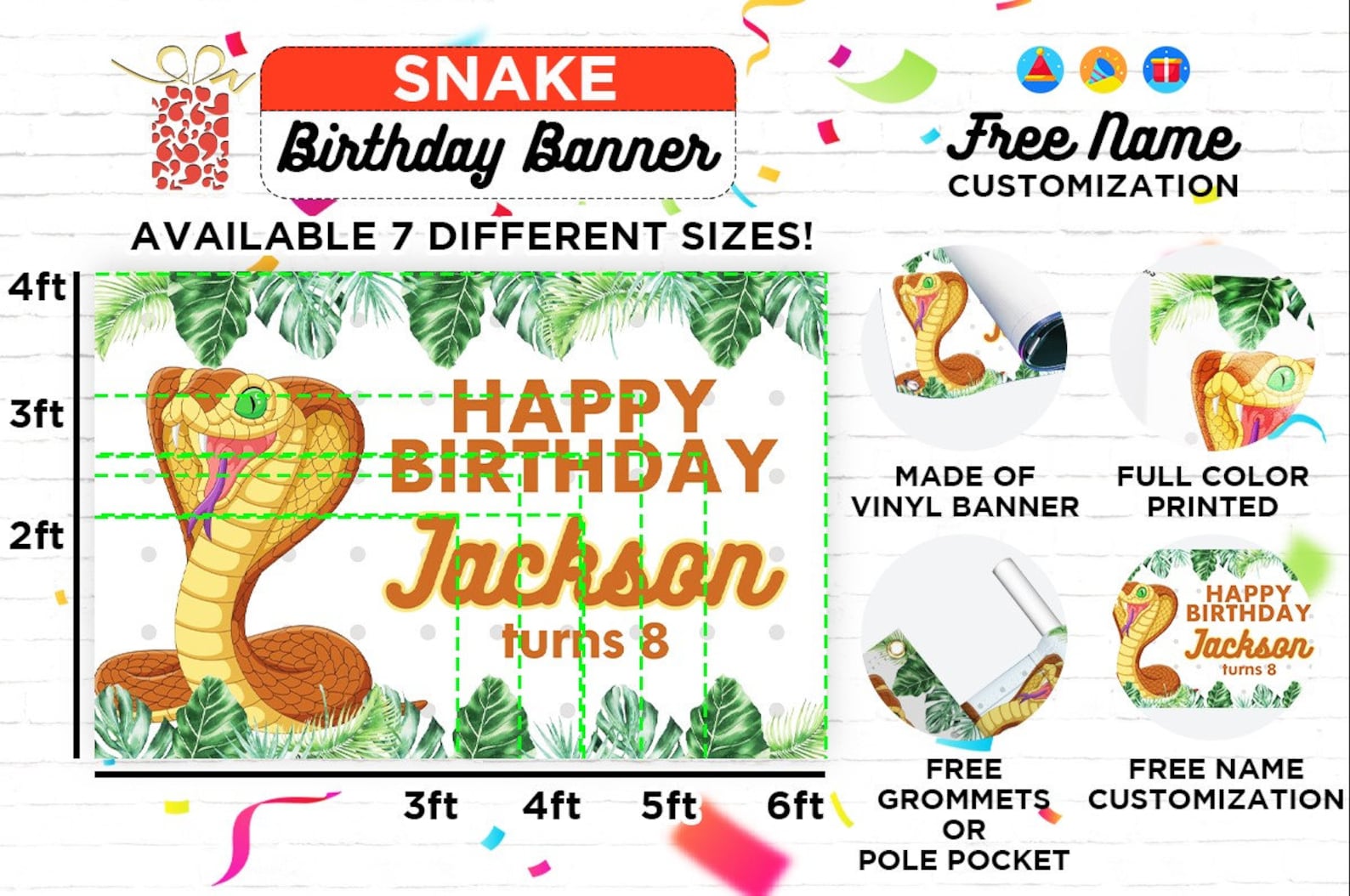 Snake Birthday Banner, Reptile Party Theme Banner, Custom Party Banner ...