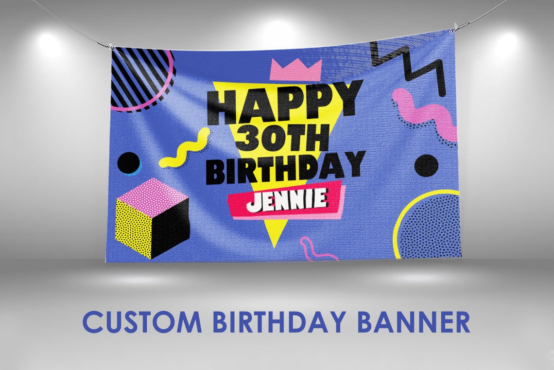 90s Birthday Banner Party Retro Custom Vinyl Banner image 1
