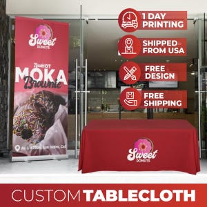 Custom Table Cloth, Logo Event Tablecloth, Personalized Trade Tablecloth, Business Printed Table Throw