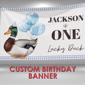 One Lucky Duck Birthday Banner, Lucky Duck Party Banner Decorations, Duck First Birthday Personalized Vinyl Banner, One Lucky Duck Wall Sign