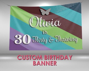 13 Going on 30 Birthday Banner, 30th Birthday Party Banner, Thirty flirty and thriving Birthday Sign Decoration, 13 going on 30 Sign Wall