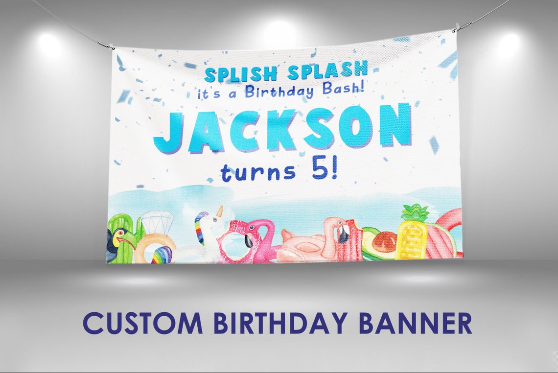 Pool Birthday Banner Pool Party Decorations Custom Vinyl image 1