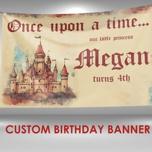 Once Upon a Time Birthday Vinyl Banner, Once Upon a Time Party Decorations, Fairy Castle Birthday Backdrop, Once Upon a Time Banner Sign