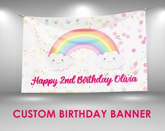 Rainbow Birthday Banner, Rainbow Party Decorations, Custom Vinyl Banner, Personalized Name