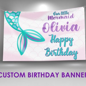 Mermaid Birthday Banner, Mermaid Party Decor, Mermaid Theme Decorations, Mermaid Print Banner, Personalized Banner