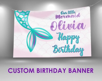 Mermaid Birthday Banner, Mermaid Party Decor, Mermaid Theme Decorations, Mermaid Print Banner, Personalized Banner