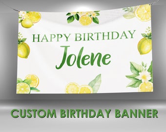 Lemon Birthday Banner, Lemon Party Custom Vinyl Banner, Lemon Theme Party Banner, Lemon Decor Birthday Name Banner, Lemon Party Decor