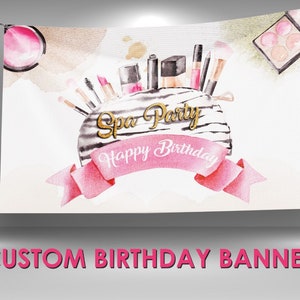 Spa Birthday Banner, Spa Party Decor, Custom Vinyl Banner, Personalized Name