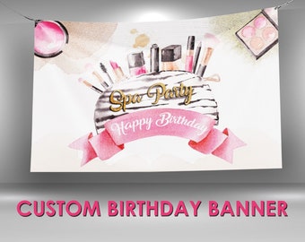 Spa Birthday Banner, Spa Party Decor, Custom Vinyl Banner, Personalized Name