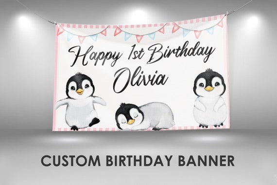 Penguin Birthday Banner, Penguin Party Banner Decorations, Penguin Printable Banner, Personalized Party Banner