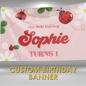 Ladybug Birthday Banner, Ladybug Party Decor, Custom Vinyl Banner, Personalized Name, Ladybug Party Banner Sign