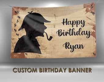 Sherlock Holmes Birthday Vinyl Banner, Detective Birthday Decorations, Sherlock Holmes Theme Party Vinyl Banner, Custom Party Banner