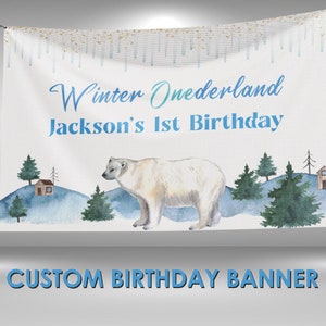 Polar Bear Birthday Vinyl Banner, Polar Bear Party Decorations, Winter Birthday Banner, Winter Onederland Banner, Winter Wall Banner Decor