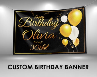 30th Birthday Banner, 30th Party Decor, Custom Vinyl Banner, Personalized Name
