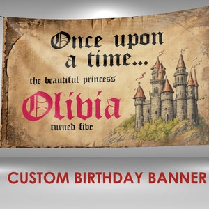 Once Upon a Time Birthday Vinyl Banner, Once Upon a Time Party Decorations, Fairy Castle Birthday Backdrop, Once Upon a Time Banner Sign