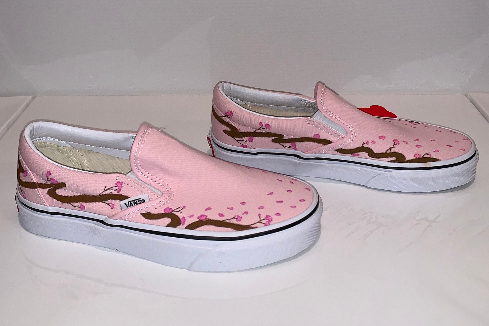 Vans Hand Painted Pink Cherry Blossom Shoes Etsy