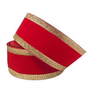 2.5" Red Velvet Wired Ribbon with Gold Glitter & Foil Edges for Bows, Tree Toppers, Wreaths, Garlands, Crafts, Floral Arrangements 10 Yards