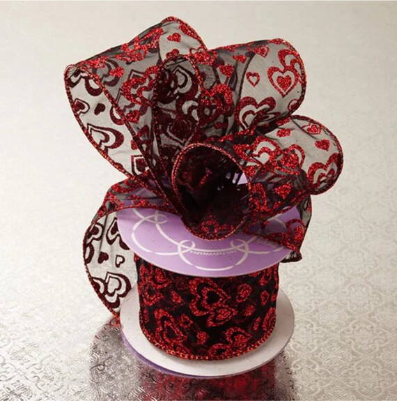 Valentine's Day Bows - Wired Swirling Valentine Hearts on Satin Bow 6
