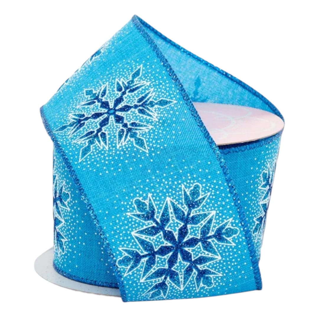 Blue Snowflake Wired Ribbon: 2.5