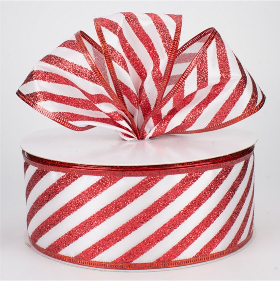 Frosted Candy Cane Ribbon, Red/White, 2 1/2 Inch, 50-YDS, WE