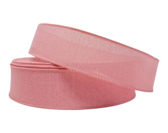 Coral Pink Burlap Wired Ribbon, 1.5 Inch, 5 Yards