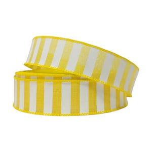 Yellow and White Striped 1.5&quot; Inch Wired Ribbon for Spring, Summer, and Easter Bows, Wreaths, Crafts and Decorations, 3 Yards BTY Narrow