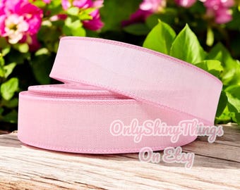 Light Pink Wired Ribbon, Faux Burlap, 1.5 Inch, 3 Yards