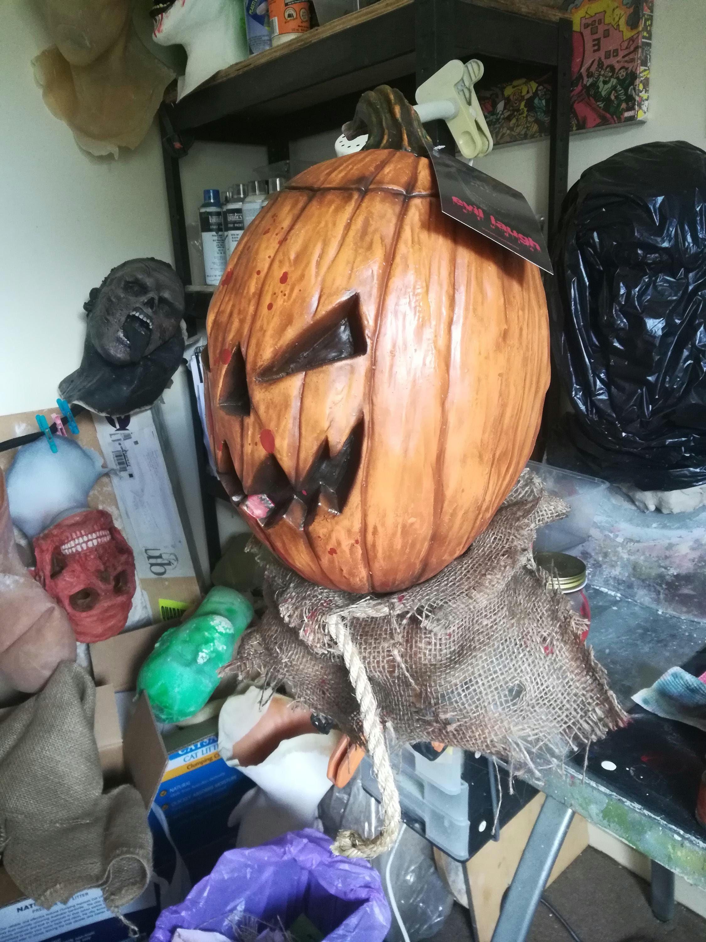Pumpkin Head Scarecrow Latex Mask Horror Halloween Cosplay Costume