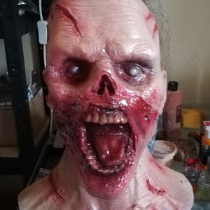 May include: A realistic zombie mask with a pale, bloody face, open mouth, and visible teeth. The mask has a red, bloody, and gory appearance.