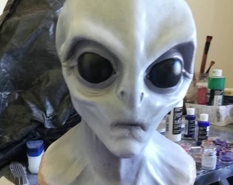 Grey Alien Extraterrestrial Latex Mask Halloween Horror Cosplay Costume Prop Bust Adult Full Head