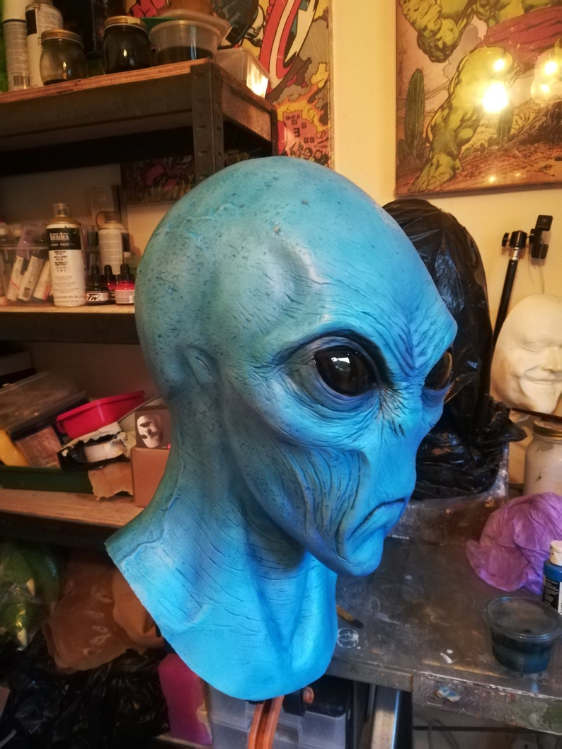 Handmade Blue Evil Alien Mask – Realistic Latex Halloween Sci-fi ...