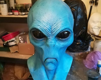 Handmade Blue Evil Alien Mask – Realistic Latex Halloween Sci-Fi Costume