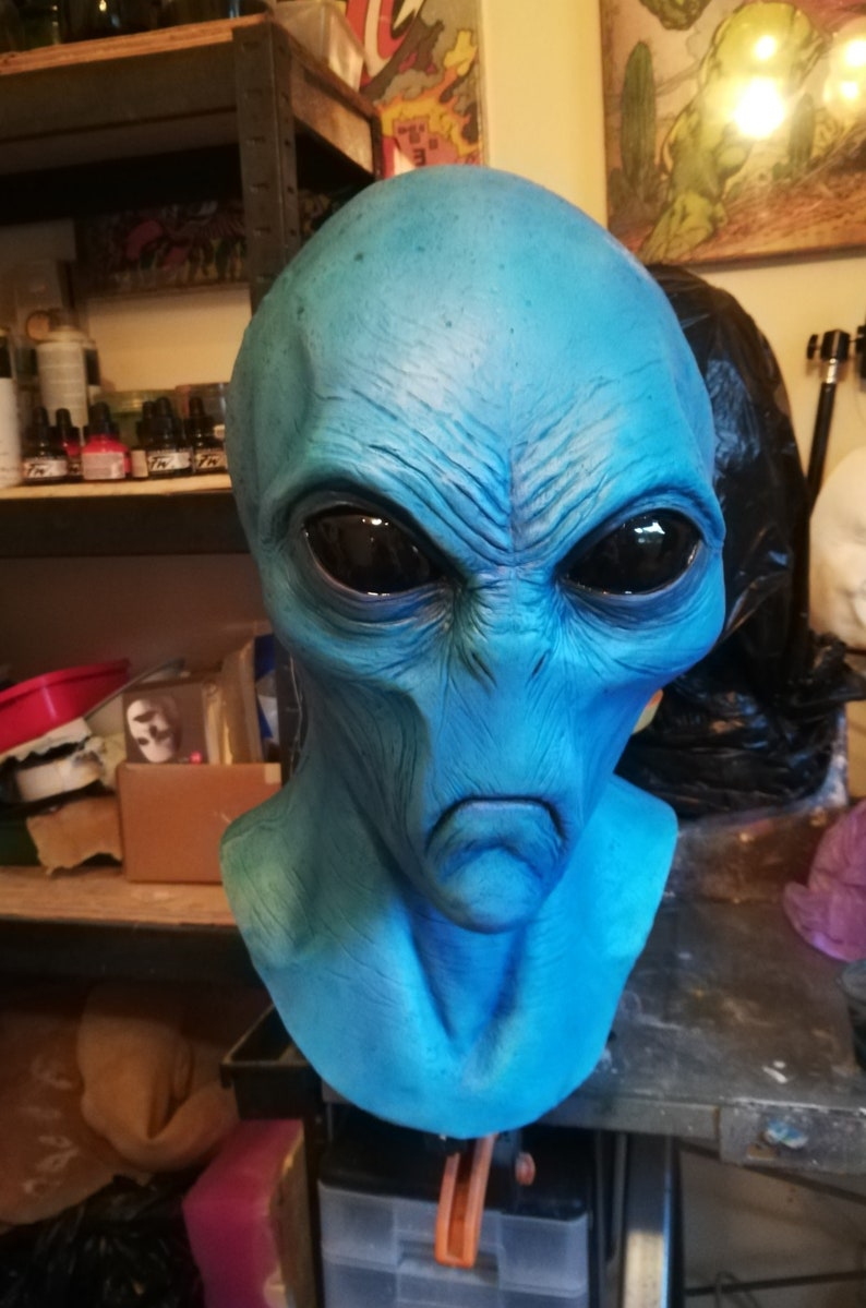 Handmade Blue Evil Alien Mask – Realistic Latex Halloween Sci-fi ...