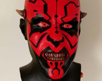 Realistisch Darth Maul-latexmasker - filmkwaliteit Sith Lord-cosplayprop, hoog detail handgeschilderd Halloween-masker, volwassen hoofd draagbaar