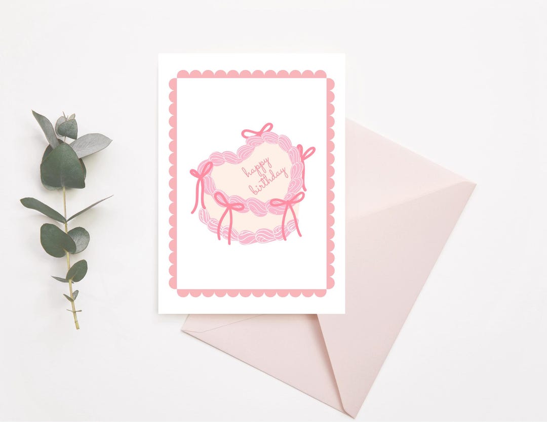 Pink Heart Cake Birthday Wall Art - Cute Digital Download, 5x7 ...