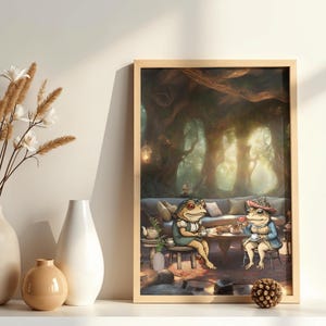 Whimsical Frog Tea Party Print – Cozy Kitchen Wall Art, Cottage Decor (Digital Download)