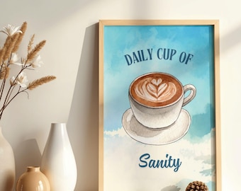 Watercolor Coffee Cup Print - Kitchen Wall Art, Coffee Lover Decor (Digital Download)