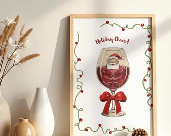 Gelimiteerde kerstman wijnglasposter – kerstmuurkunst (digitale download)