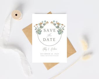 Floral Save the Date-sjabloon – rustieke huwelijksuitnodiging (digitale download)