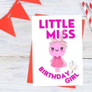 Little Miss Birthday Card – Funny Printable 5x7 Digital Download – Cute & Sassy Birthday Card for Girls, Friends or Party Favor