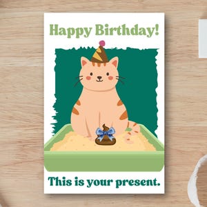 Funny Cat Birthday Card – Printable 4x6 Digital Greeting – Cute Kitten with Party Hat, Perfect for Friends, Kids or Cat Lovers