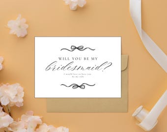 Elegante kaart voor bruidsmeisjesvoorstel – Minimalistische huwelijksuitnodiging (digitale download)