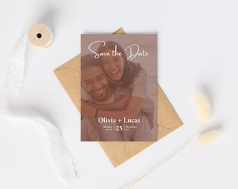 Sjabloon Romantische foto-save-the-date: elegante trouwkaart, bewerkbaar op canvas (digitale download)