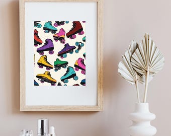 Retro Roller Skate Print – 90s Skater Room Wall Art (Digital Download)