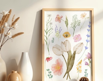 Botanische muurkunst, set van 3 – digitale bloemenprints – bundel met minimalistische quote en aquarelposter