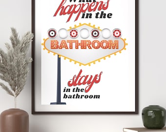 Grappige badkamerkunst – bord in Vegas-stijl, retro toiletprint (digitale download)