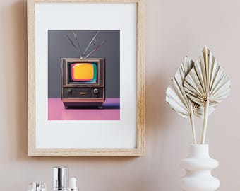 Retro TV 80s‑90s Wall Art Print – Vintage Media Room Decor (Digital Download)