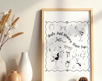 Girls Night cocktailkunst aan de muur, chique print martinibar, decoratie feest, digitale download
